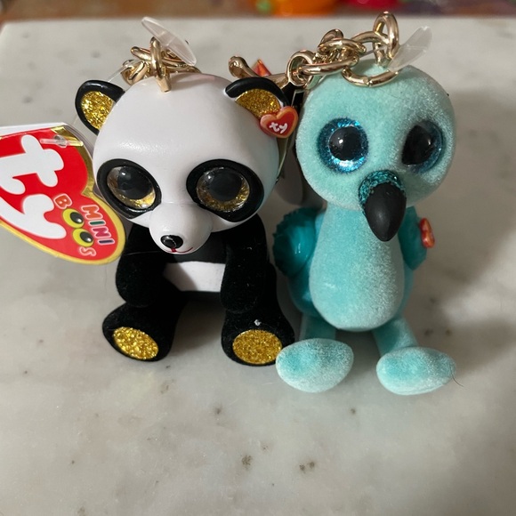 Ty Beanie Mini Boo William & Chi (flamingo & panda) Keychain Key Ring - both NWT - Picture 2 of 5
